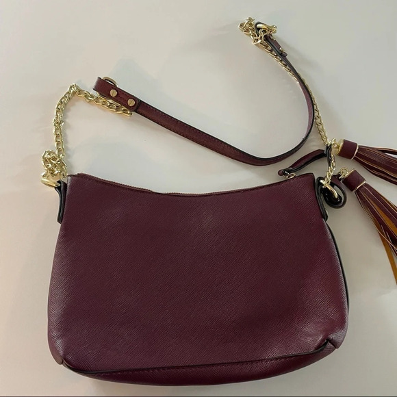 Wine color chain strap tassel bag burgundy red Bin8 - Picture 6 of 13